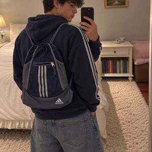 Adidas Navy Blue Gray 3-Stripes Drawstring Gym Sack Bag Backpack Size OS